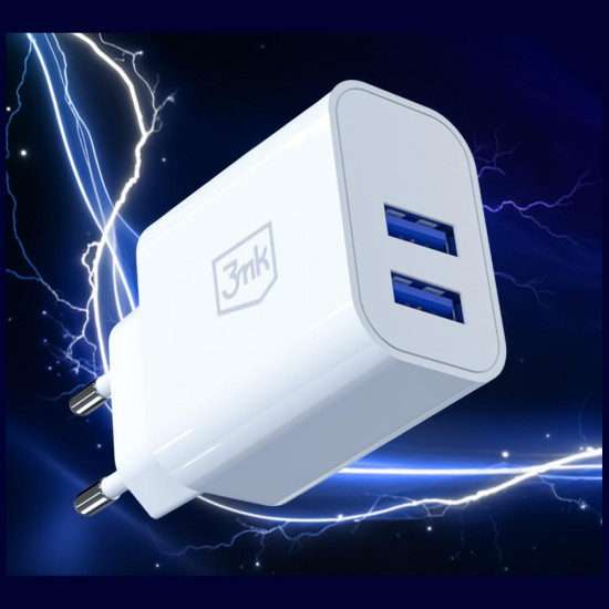 3MK FlowPower Wall Charger 2xUSB-A 10W 2.4A White 3MK FlowPower Wall Charger 2xUSB-A 10W 2.4A White