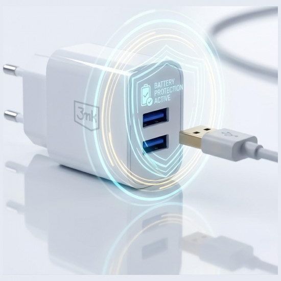 3MK FlowPower Wall Charger 2xUSB-A 10W 2.4A White 3MK FlowPower Wall Charger 2xUSB-A 10W 2.4A White