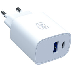 3MK FlowPower Wall Charger USB-A + USB-C 25W PD QC4+ White 3MK FlowPower Wall Charger USB-A + USB-C 25W PD QC4+ White