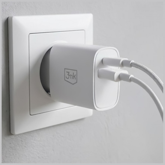 3MK FlowPower Wall Charger USB-A + USB-C 25W PD QC4+ White 3MK FlowPower Wall Charger USB-A + USB-C 25W PD QC4+ White