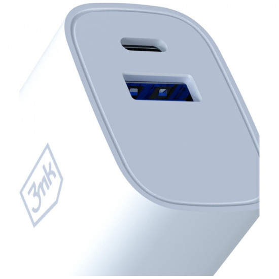 3MK FlowPower USB-A + USB-C 30W PD 3.0 QC4+ Wall Charger, White 3MK FlowPower USB-A + USB-C 30W PD 3.0 QC4+ Wall Charger, White