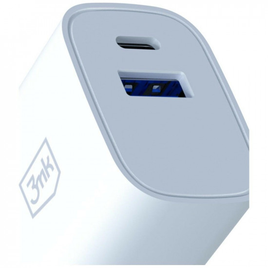 3MK FlowPower USB-A + USB-C 30W PD 3.0 QC4+ Wall Charger, White 3MK FlowPower USB-A + USB-C 30W PD 3.0 QC4+ Wall Charger, White