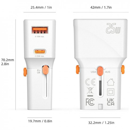 Travel charger 4smarts World Travel Adapter Nomad Pocket 25W USB-C/USB-A white
