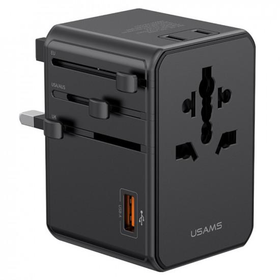 USAMS 4-in-1 Univesal Travel Charger T72 65W US/AU/EU/UK adapter black USAMS 4-in-1 Univesal Travel Charger T72 65W US/AU/EU/UK adapter black