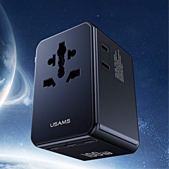 USAMS 4-in-1 Univesal Travel Charger T72 65W US/AU/EU/UK adapter black USAMS 4-in-1 Univesal Travel Charger T72 65W US/AU/EU/UK adapter black