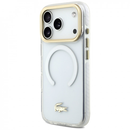 Lacoste Shockproof Transparent Frosted Gold Logo MagSafe Case for iPhone 17 Pro White Lacoste Shockproof Transparent Frosted Gold Logo MagSafe Case for iPhone 17 Pro White