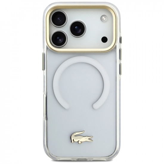 Lacoste Shockproof Transparent Frosted Gold Logo MagSafe Case for iPhone 17 Pro White Lacoste Shockproof Transparent Frosted Gold Logo MagSafe Case for iPhone 17 Pro White