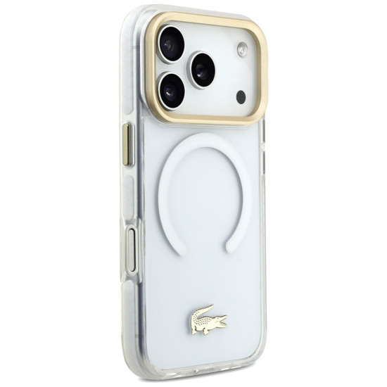 Lacoste Shockproof Transparent Frosted Gold Logo MagSafe Case for iPhone 17 Pro White Lacoste Shockproof Transparent Frosted Gold Logo MagSafe Case for iPhone 17 Pro White