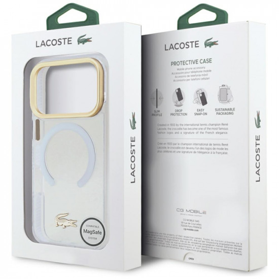Lacoste Shockproof Transparent Frosted Gold Logo MagSafe Case for iPhone 17 Pro White Lacoste Shockproof Transparent Frosted Gold Logo MagSafe Case for iPhone 17 Pro White