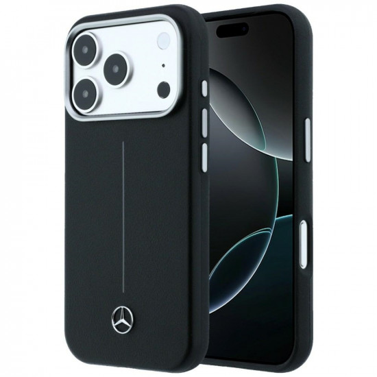 Case Mercedes Leather Semi Wrap Iconic Line MagSafe for iPhone 17 Pro black