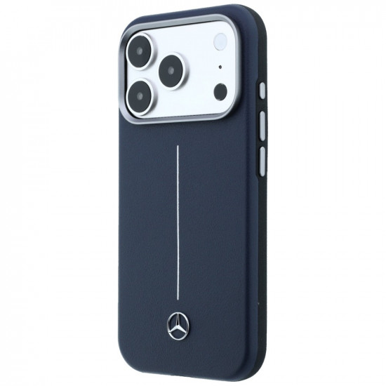 Case Mercedes Leather Semi Wrap Iconic Line MagSafe for iPhone 17 Pro navy
