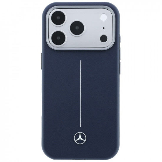 Case Mercedes Leather Semi Wrap Iconic Line MagSafe for iPhone 17 Pro navy