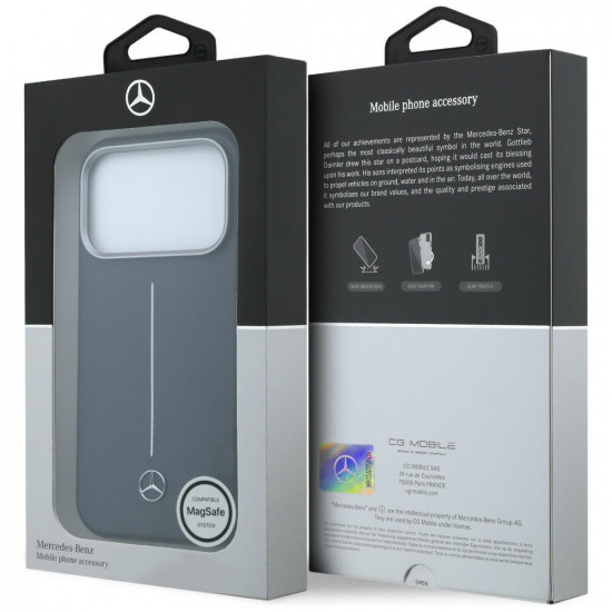 Case Mercedes Leather Semi Wrap Iconic Line MagSafe for iPhone 17 Pro navy