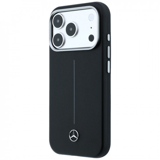 Case Mercedes Leather Semi Wrap Iconic Line MagSafe for iPhone 17 Pro Max black