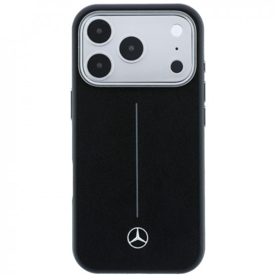 Case Mercedes Leather Semi Wrap Iconic Line MagSafe for iPhone 17 Pro Max black