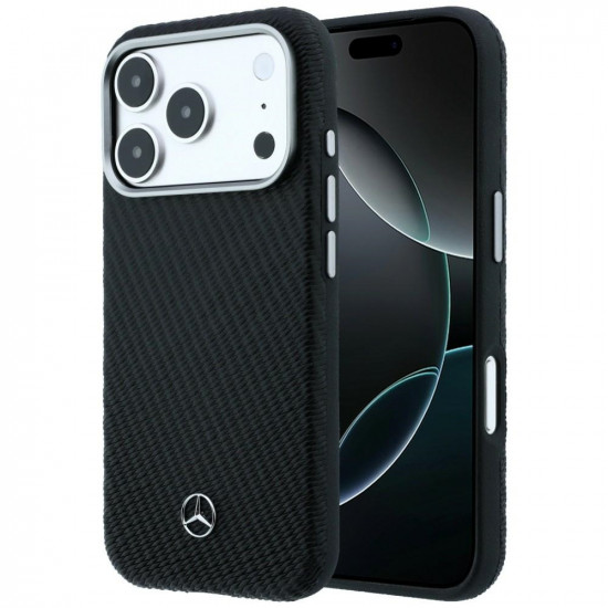 Case Mercedes Leather Semi Wrap Wood Effect MagSafe for iPhone 17 Pro black