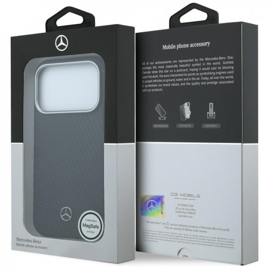Case Mercedes Leather Semi Wrap Wood Effect MagSafe for iPhone 17 Pro black