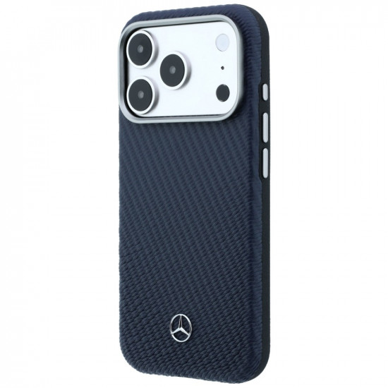 Case Mercedes Leather Semi Wrap Wood Effect MagSafe for iPhone 17 Pro navy