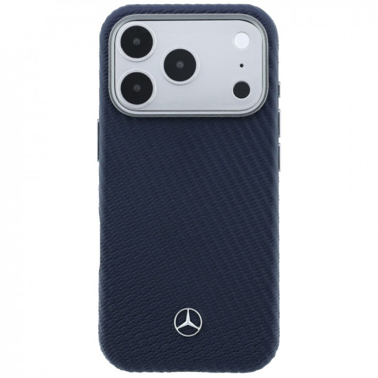 Case Mercedes Leather Semi Wrap Wood Effect MagSafe for iPhone 17 Pro navy