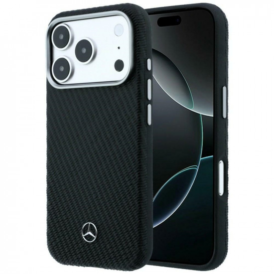 Case Mercedes Leather Semi Wrap Wood Effect MagSafe for iPhone 17 Pro Max black