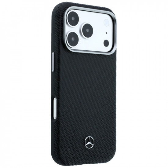 Case Mercedes Leather Semi Wrap Wood Effect MagSafe for iPhone 17 Pro Max black