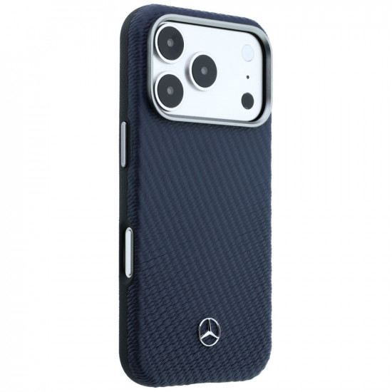 Case Mercedes Leather Semi Wrap Wood Effect MagSafe for iPhone 17 Pro Max navy