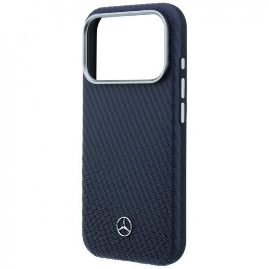 Case Mercedes Leather Semi Wrap Wood Effect MagSafe for iPhone 17 Pro Max navy