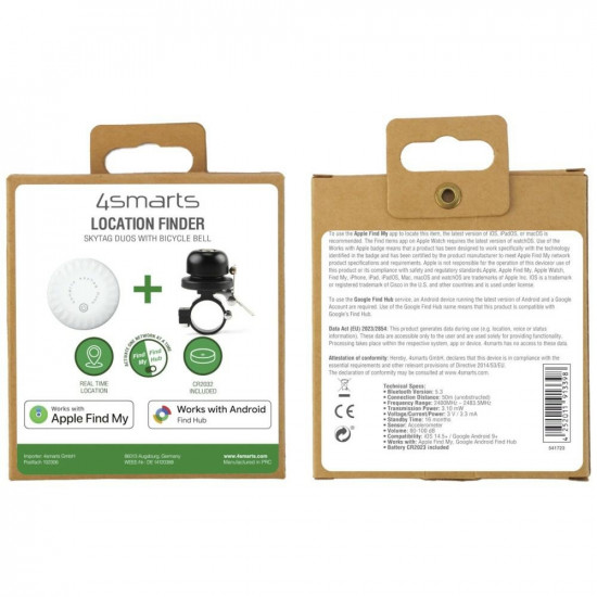 Tracker with Bicycle Bell 4smarts SkyTag Duos black