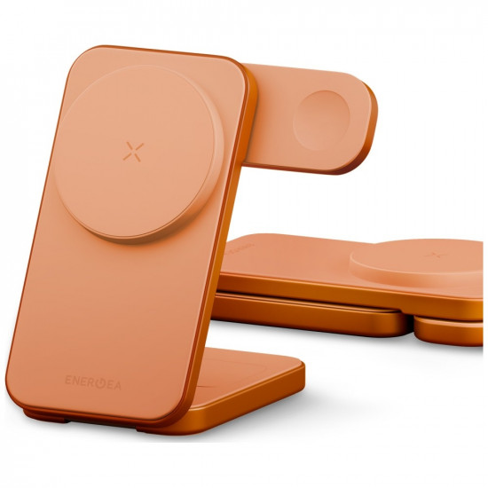 Wireless charger Energea MagTrio 2 3-in-1 Qi2 25W foldable orange
