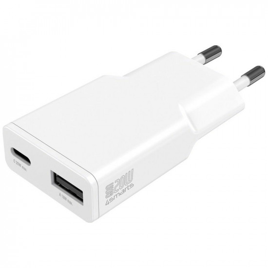 Wall Charger 4smarts PDPlug Duos Slim 20W GaN USB-C, USB-A white Wall Charger 4smarts PDPlug Duos Slim 20W GaN USB-C, USB-A white