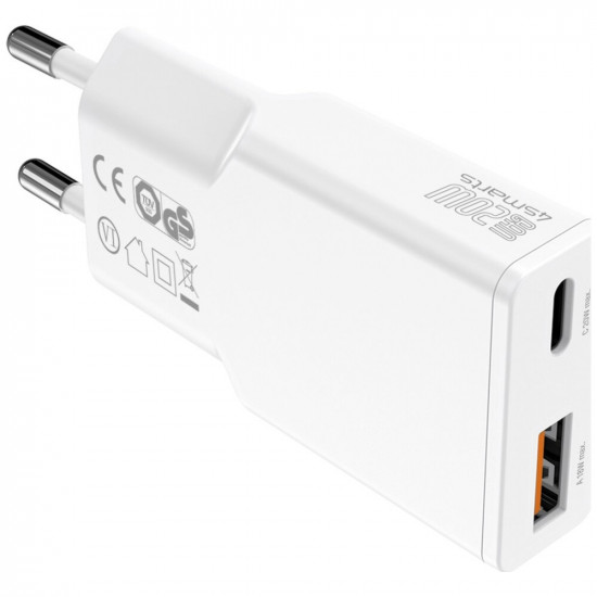 Wall Charger 4smarts PDPlug Duos Slim 20W GaN USB-C, USB-A white Wall Charger 4smarts PDPlug Duos Slim 20W GaN USB-C, USB-A white