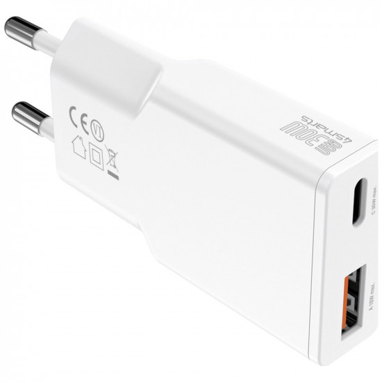 Wall charger 4smarts PDPlug Duos Slim 30W GaN USB-C, USB-A white Wall charger 4smarts PDPlug Duos Slim 30W GaN USB-C, USB-A white