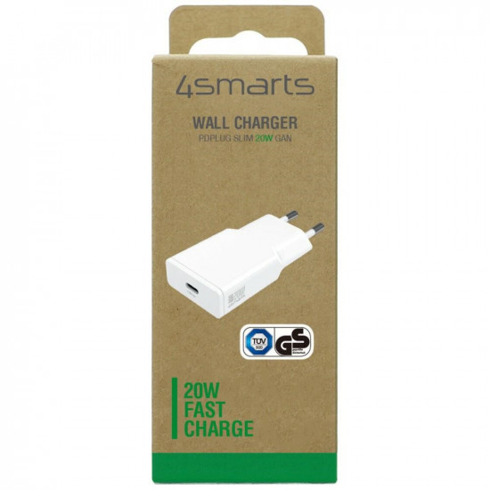 Wall charger 4smarts PDPlug Slim 20W GaN USB-C white Wall charger 4smarts PDPlug Slim 20W GaN USB-C white