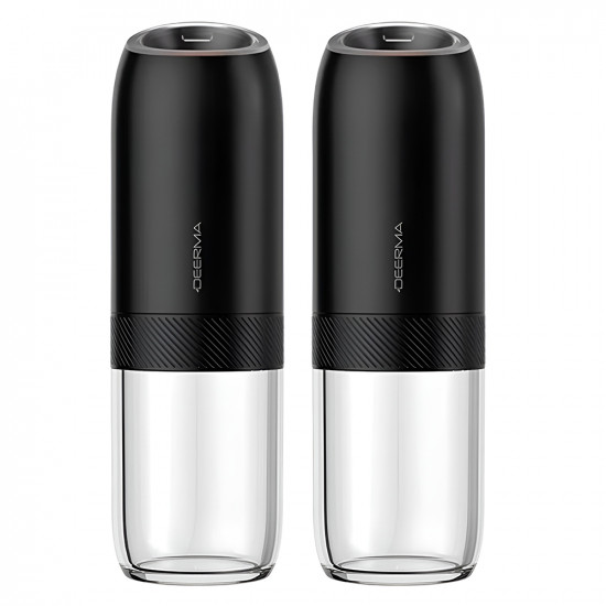 Deerma Electric Grinder Set (YM01) for Salt & Pepper, Auto Dispensing, Adjustable Coarseness, Ceramic Core, 175ml Black