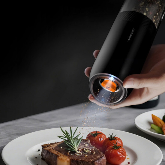 Deerma Electric Grinder Set (YM01) for Salt & Pepper, Auto Dispensing, Adjustable Coarseness, Ceramic Core, 175ml Black