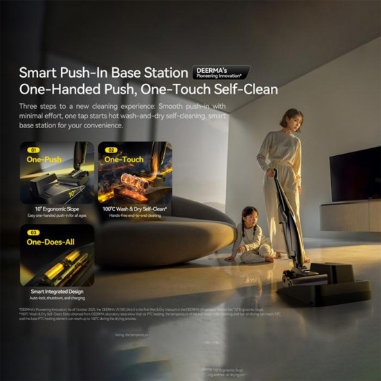 Deerma Cordless Vacuum Cleaner (VX100 Ultra S) Dry & Wet Cleaning, 22000Pa, 300W, 0.6L, Smart Base, Auto Clean Black Deerma Cordless Vacuum Cleaner (VX100 Ultra S) Dry & Wet Cleaning, 22000Pa, 300W, 0.6L, Smart Base, Auto Clean Black