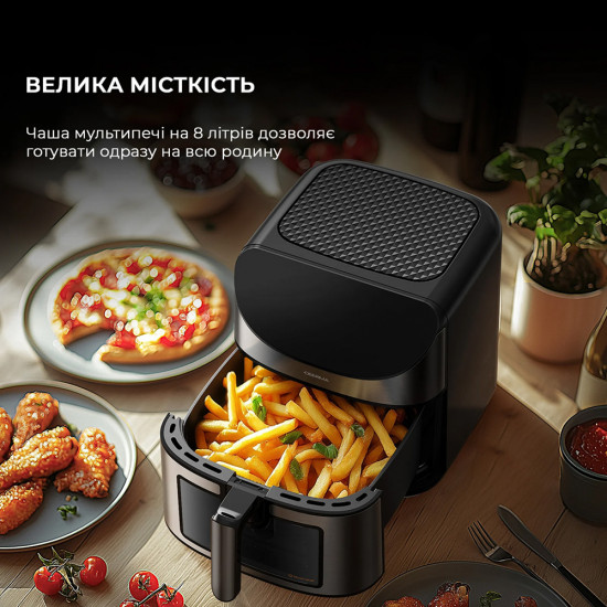 Deerma Air Fryer (KZ150W) 8L Bowl Capacity, 1700W, 65°C 200°C, Timer, 8 Programs, 3D Hot Air Convection, Touch Black Deerma Air Fryer (KZ150W) 8L Bowl Capacity, 1700W, 65°C 200°C, Timer, 8 Programs, 3D Hot Air Convection, Touch Black