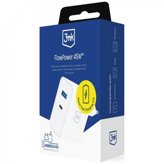 3MK FlowPower Wall Charger USB-A + USB-C 45W PD 3.0 QC4+ white