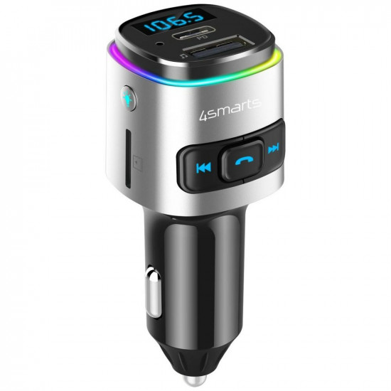 Car Charger 4smarts Media&amp;Assist 2 FM Bluetooth with Multimedia Input and Hands-Free Function silve