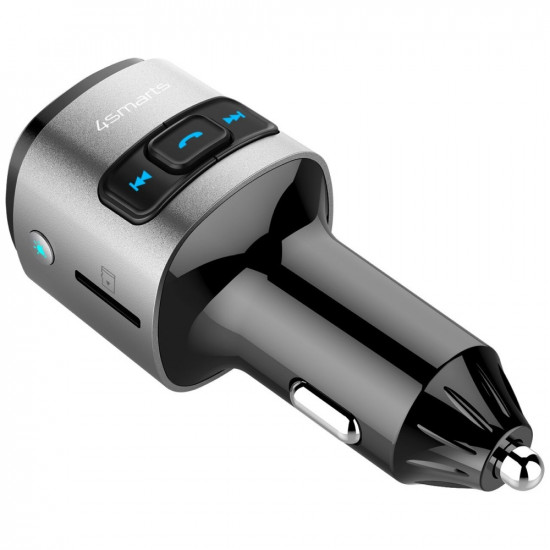 Car Charger 4smarts Media&amp;Assist 2 FM Bluetooth with Multimedia Input and Hands-Free Function silve