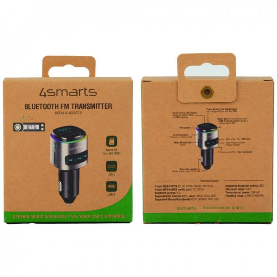Car Charger 4smarts Media&amp;Assist 2 FM Bluetooth with Multimedia Input and Hands-Free Function silve