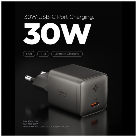 Spigen Essential EE301EU-GAN 30W USB-C Gunmetal Wall Charger Spigen Essential EE301EU-GAN 30W USB-C Gunmetal Wall Charger
