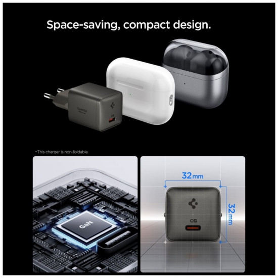 Spigen Essential EE301EU-GAN 30W USB-C Gunmetal Wall Charger Spigen Essential EE301EU-GAN 30W USB-C Gunmetal Wall Charger