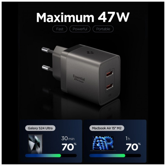 Spigen Essential EE472EU-GAN 47W 2xUSB-C Gunmetal Wall Charger Spigen Essential EE472EU-GAN 47W 2xUSB-C Gunmetal Wall Charger