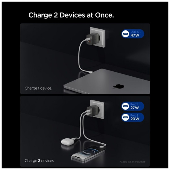 Spigen Essential EE472EU-GAN 47W 2xUSB-C Gunmetal Wall Charger Spigen Essential EE472EU-GAN 47W 2xUSB-C Gunmetal Wall Charger