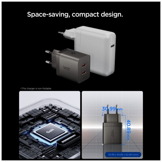 Spigen Essential EE472EU-GAN 47W 2xUSB-C Gunmetal Wall Charger Spigen Essential EE472EU-GAN 47W 2xUSB-C Gunmetal Wall Charger