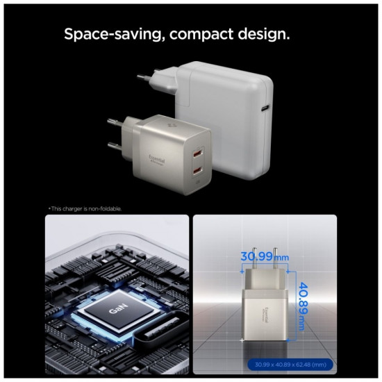 Spigen Essential EE472EU-GAN 47W 2xUSB-C Titanium Wall Charger