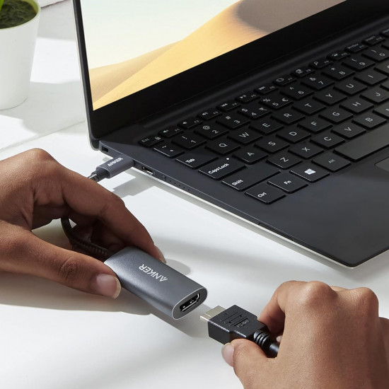 Anker Video Adapter (A83120A2) Type C to HDMI, Ultra HD, 4K@60Hz, Video & Audio Digital Sync, Plug & Play Gray