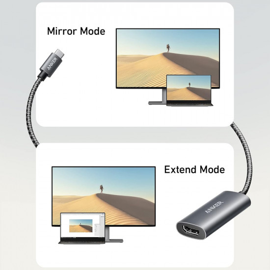 Anker Video Adapter (A83120A2) Type C to HDMI, Ultra HD, 4K@60Hz, Video & Audio Digital Sync, Plug & Play Gray