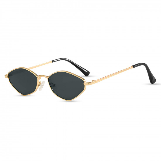 Techsuit Premium Sunglasses (6206) for Women, Narrow Hexagonal Frame, Retro Charm Gold / Black